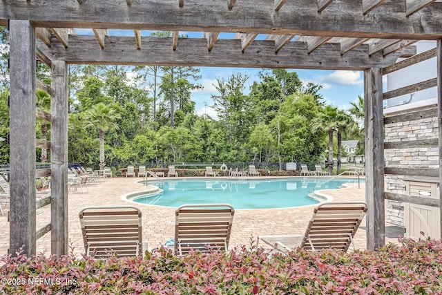 view of swimming pool featuring a patio