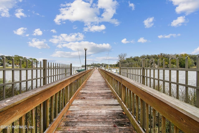 view of dock with a water view