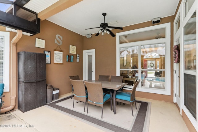 dining area with ceiling fan