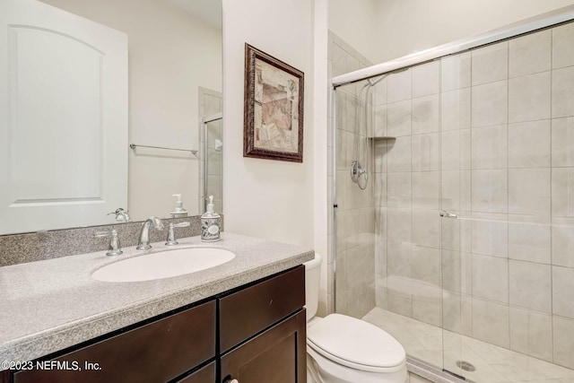 bathroom with vanity, an enclosed shower, and toilet