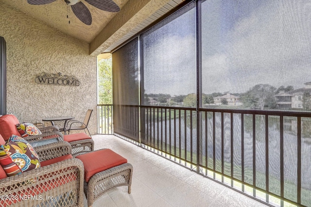 balcony featuring ceiling fan