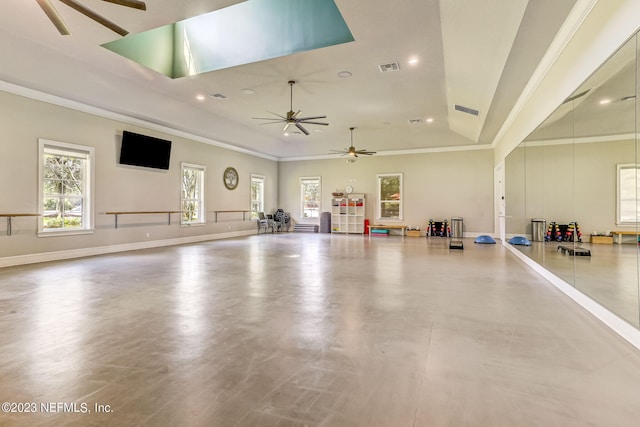 interior space featuring ceiling fan