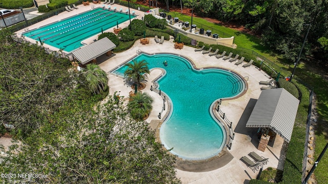 view of swimming pool with a patio