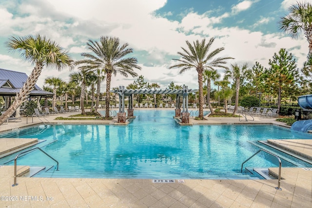 view of pool featuring a patio