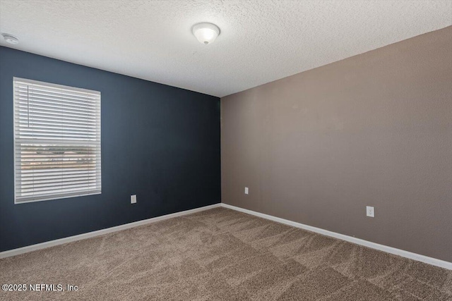 empty room with carpet and a textured ceiling