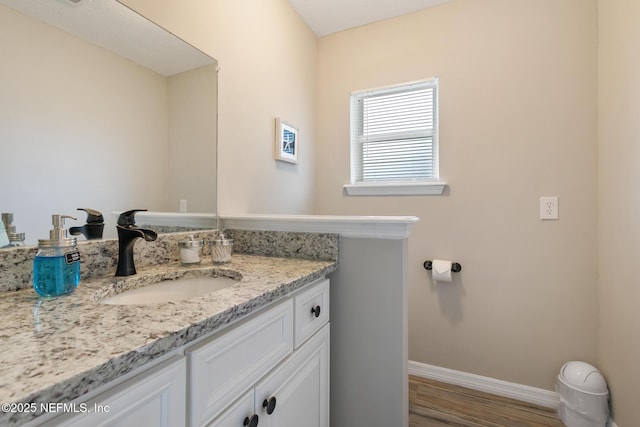 bathroom featuring hardwood / wood-style floors and vanity