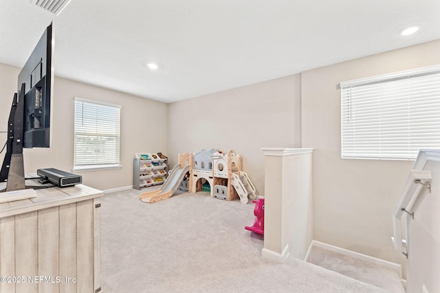 playroom with light carpet