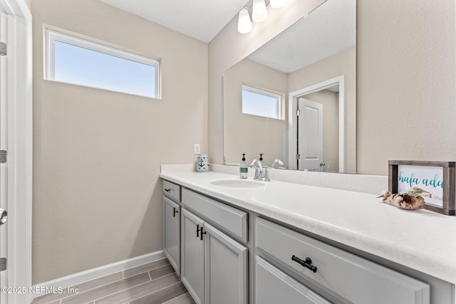 bathroom featuring hardwood / wood-style flooring and vanity