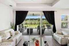 living room with a raised ceiling