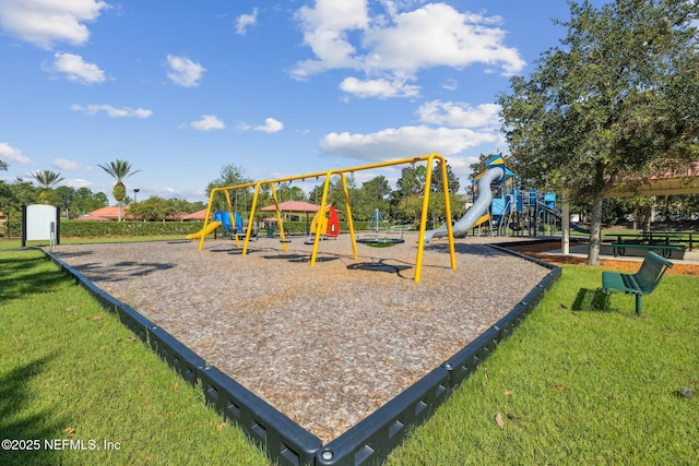 view of play area with a yard