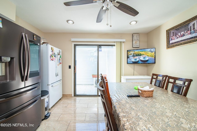 dining area featuring ceiling fan