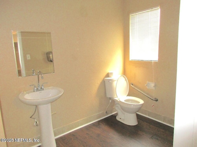 bathroom with hardwood / wood-style floors and toilet