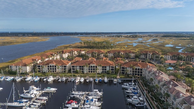 aerial view with a water view