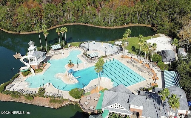 bird's eye view featuring a water view