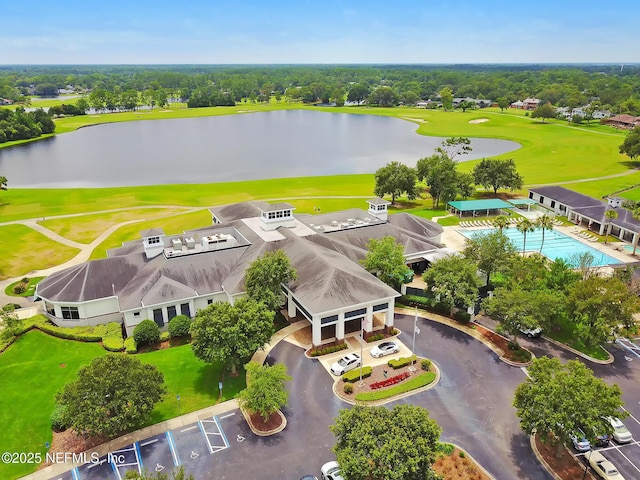 aerial view with a water view