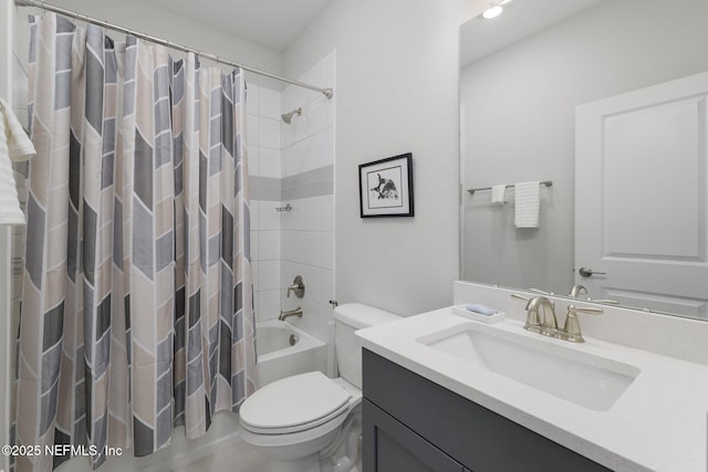 full bathroom featuring vanity, toilet, and shower / tub combo with curtain