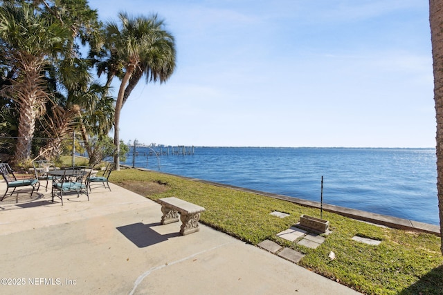 view of patio / terrace featuring a water view