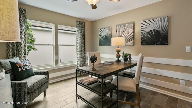 home office with ceiling fan