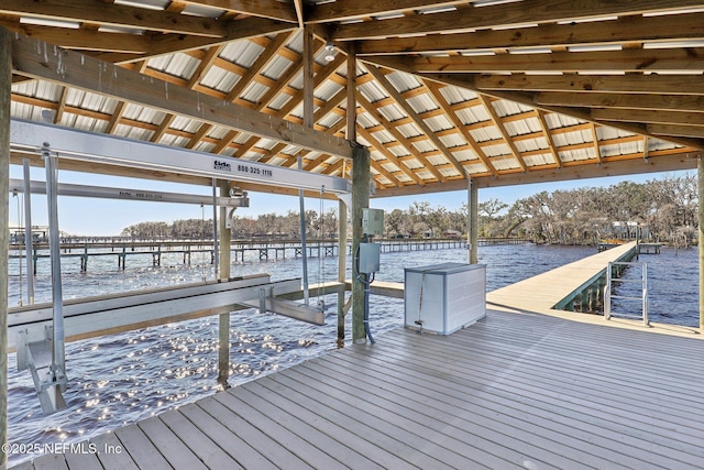 dock area with a water view