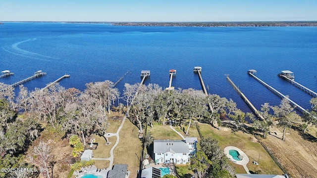 aerial view with a water view