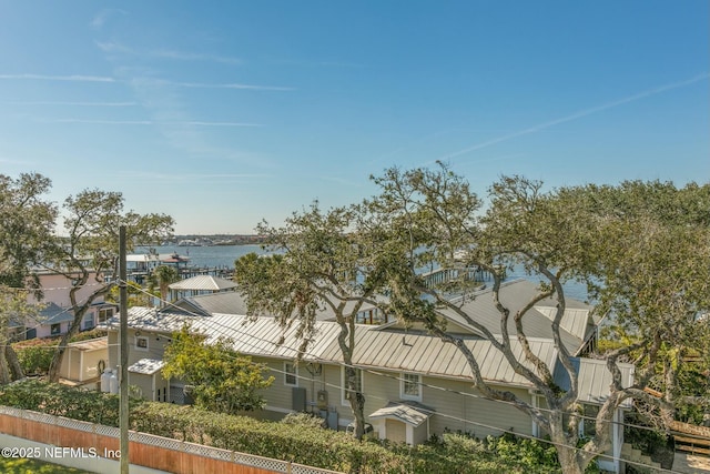 property view of water with fence and a residential view