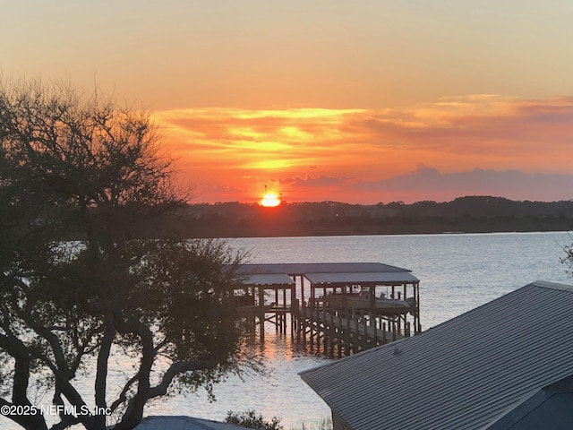 view of dock featuring a water view