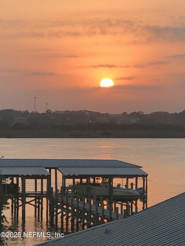 dock area featuring a water view