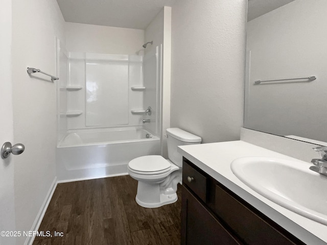 full bathroom with wood-type flooring, vanity, toilet, and shower / tub combination