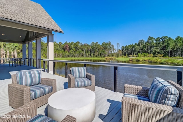 view of dock with a water view