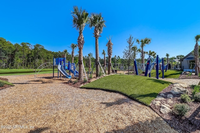 view of jungle gym with a yard