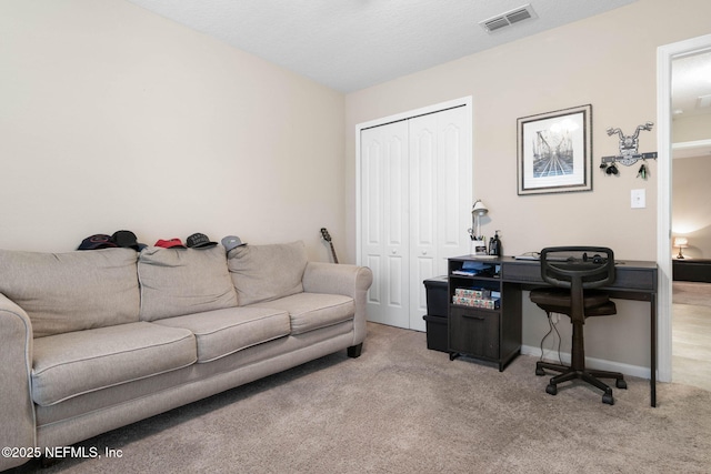 view of carpeted home office