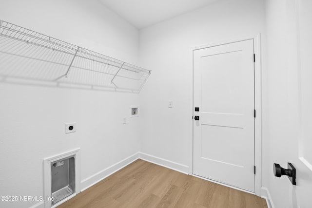 laundry area featuring hardwood / wood-style flooring, washer hookup, and hookup for an electric dryer