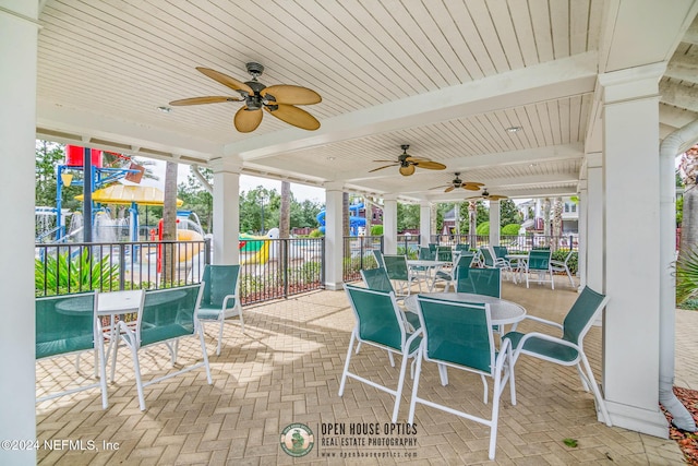 view of patio / terrace featuring a playground