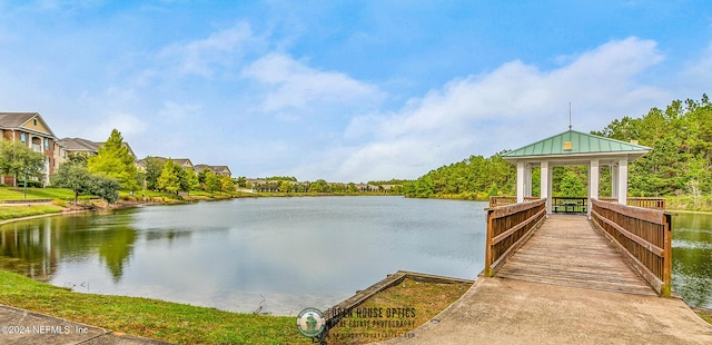 view of dock with a water view