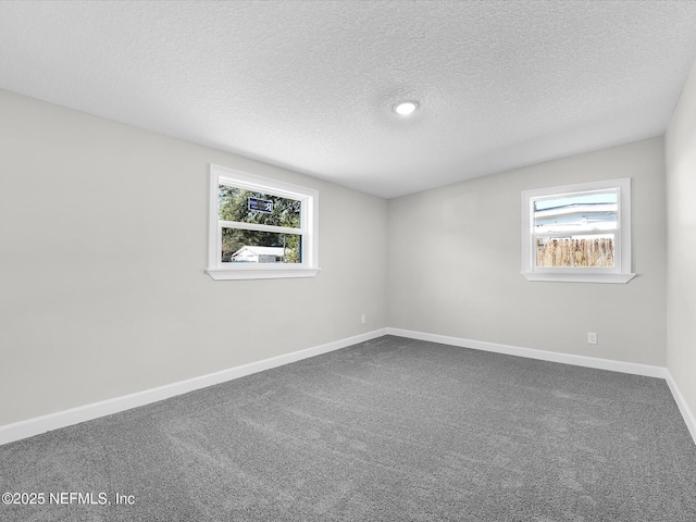 carpeted spare room featuring plenty of natural light and a textured ceiling