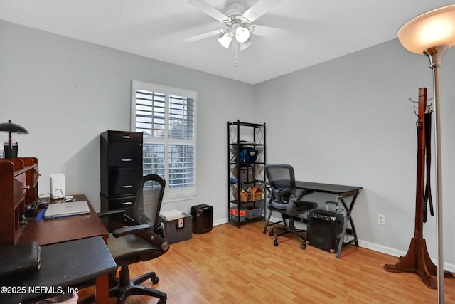 office space with hardwood / wood-style flooring and ceiling fan