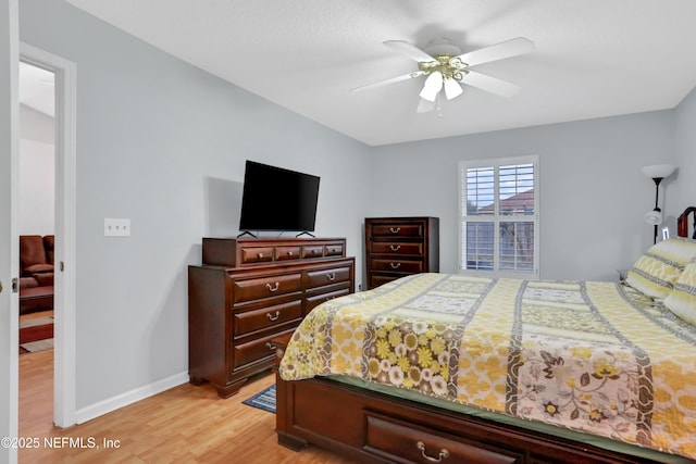 bedroom featuring ceiling fan and light hardwood / wood-style floors