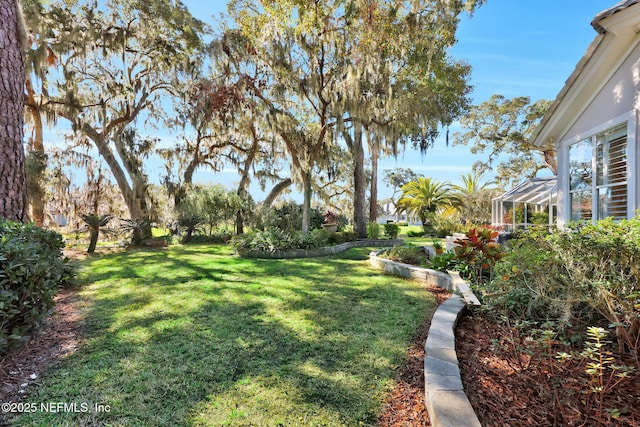 view of yard with a lanai