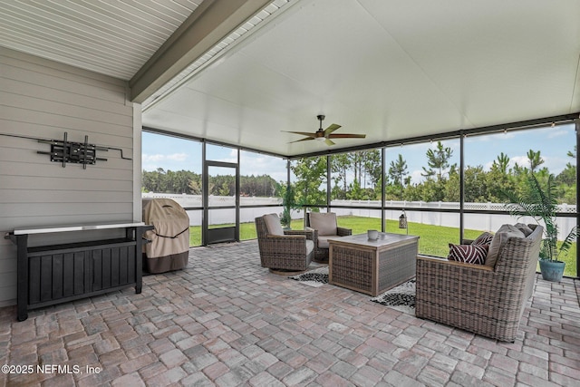234 Thistleton Way, Saint Augustine, FL 32092 - sunroom featuring outdoor lounge area, ceiling fan, and a water view