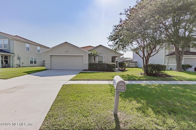 view of front facade with a garage and a front lawn