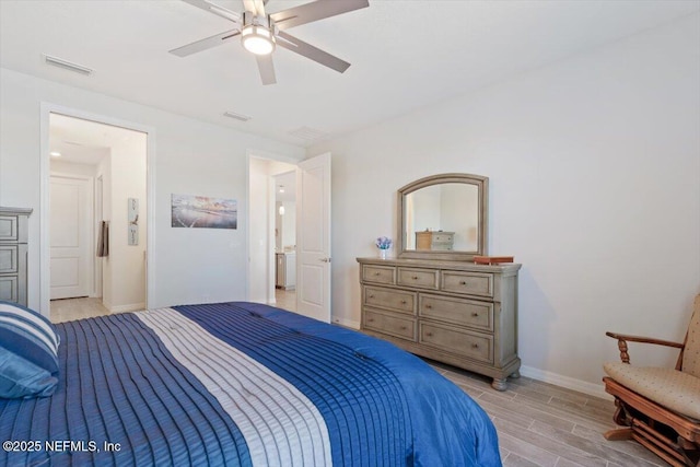 bedroom featuring ceiling fan and light hardwood / wood-style floors