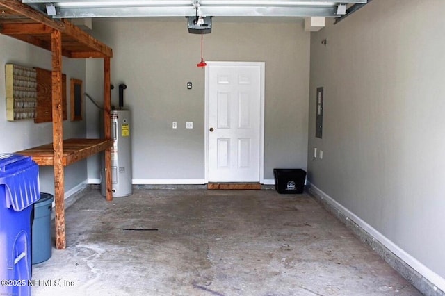 garage featuring electric water heater and a garage door opener