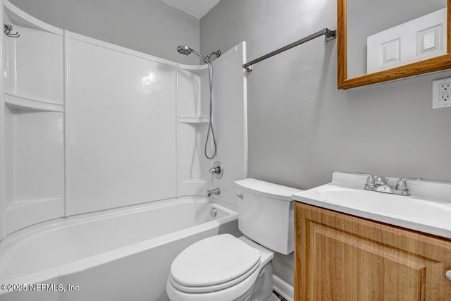 full bathroom with vanity, bathing tub / shower combination, and toilet