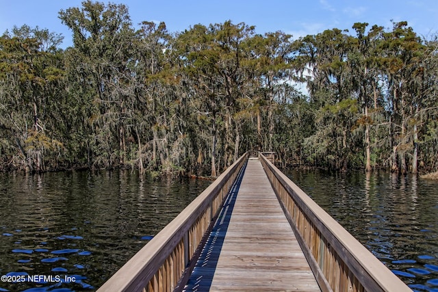 view of dock with a water view