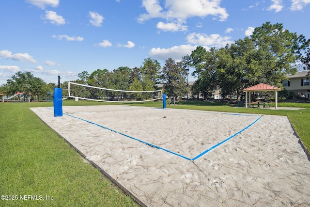 view of home's community with a gazebo, a yard, and volleyball court