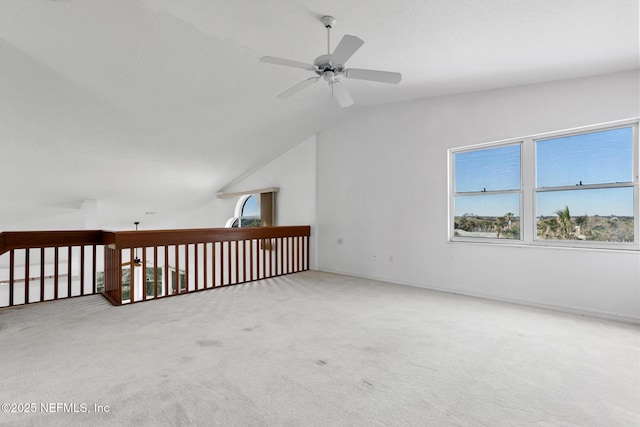 bonus room featuring carpet, ceiling fan, and lofted ceiling