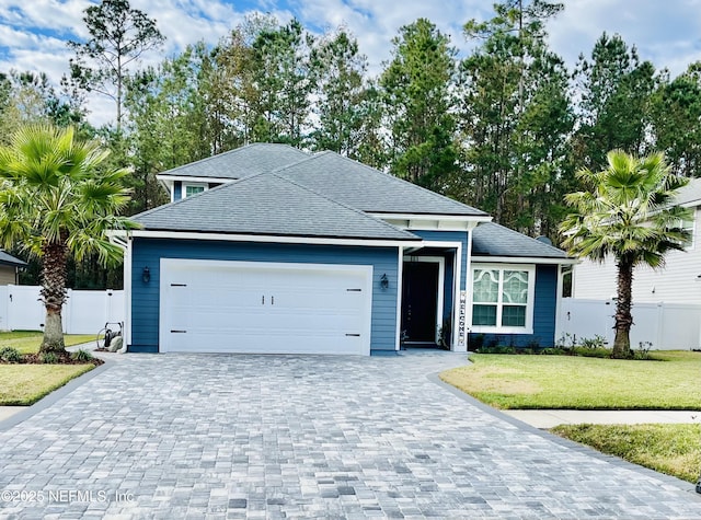 view of front of house featuring a garage and a front yard