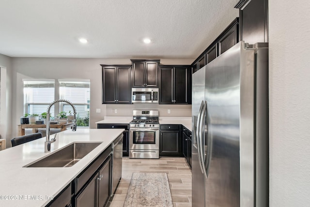 kitchen with sink, light hardwood / wood-style flooring, and stainless steel appliances