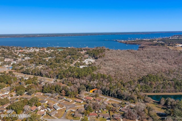 birds eye view of property featuring a residential view and a water view