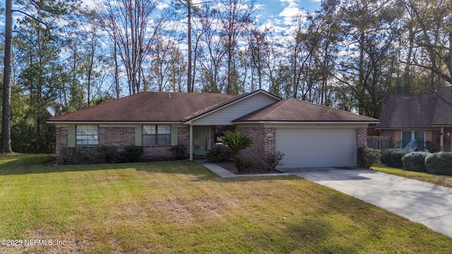 ranch-style house with a front lawn and a garage